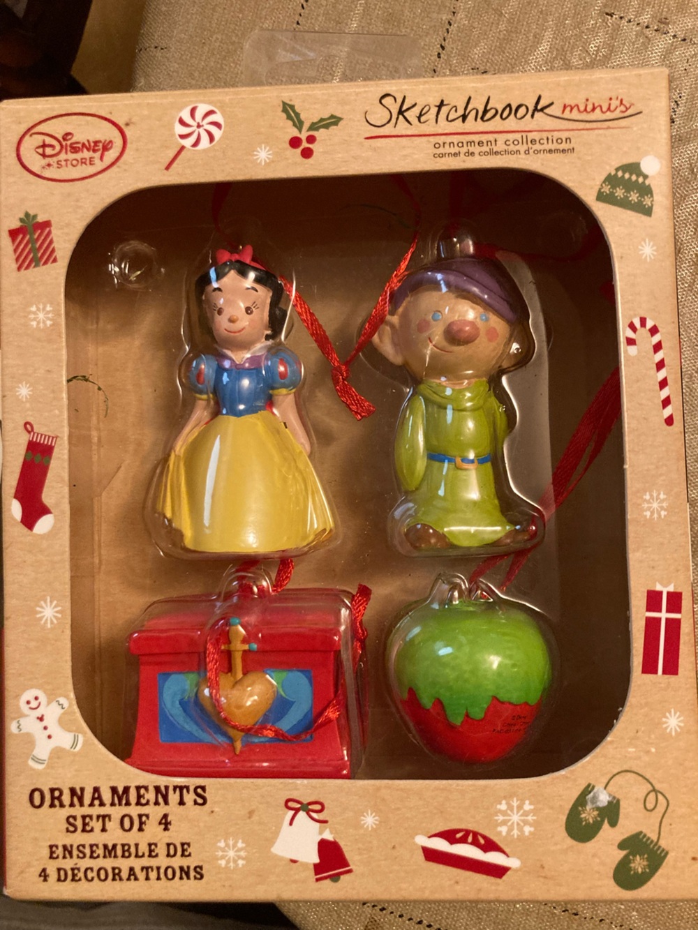Disney Snow White Sketchbook Mini’s Set of Four Ornaments New in Box